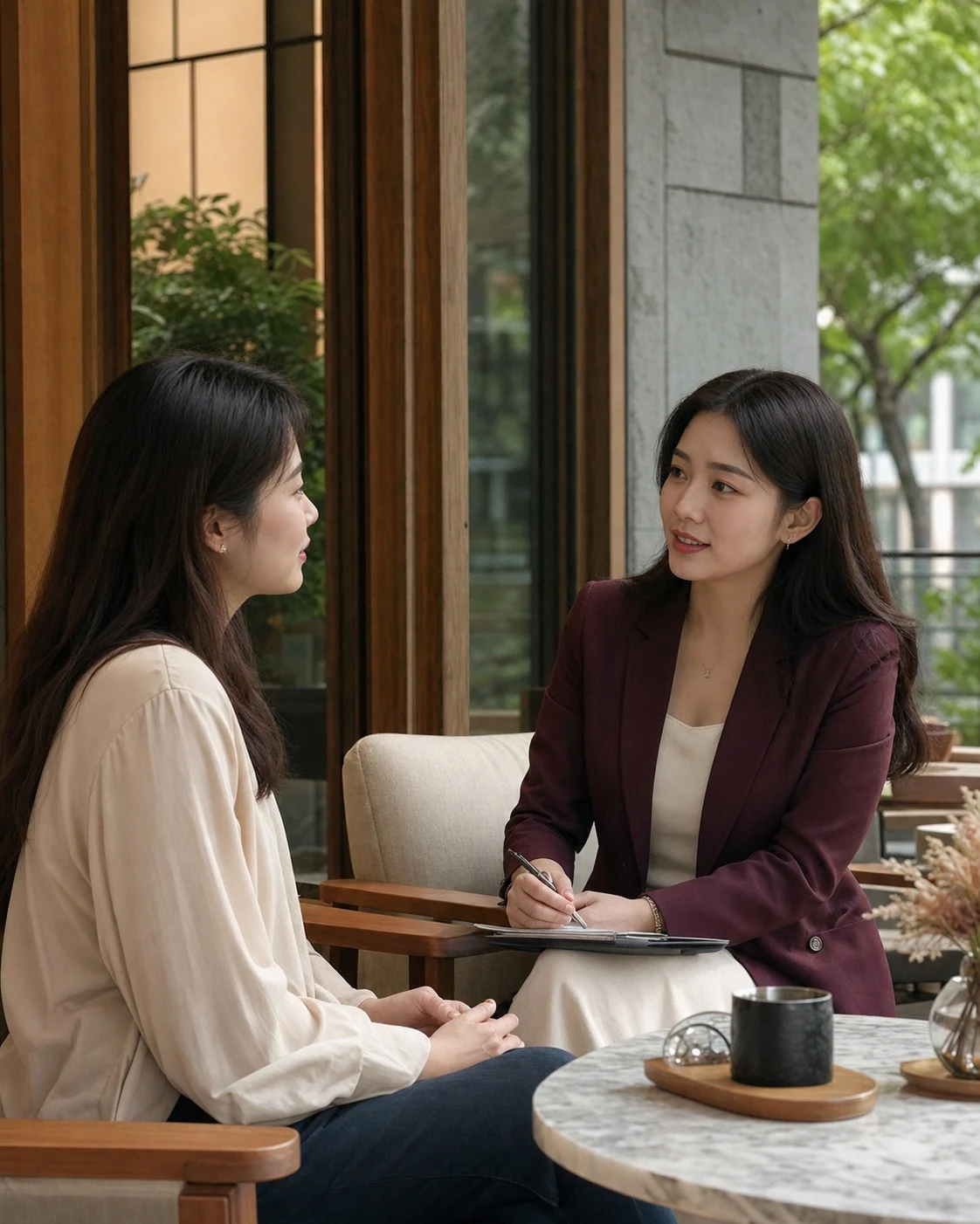 兩位成年台灣女性進行私密安心的諮詢